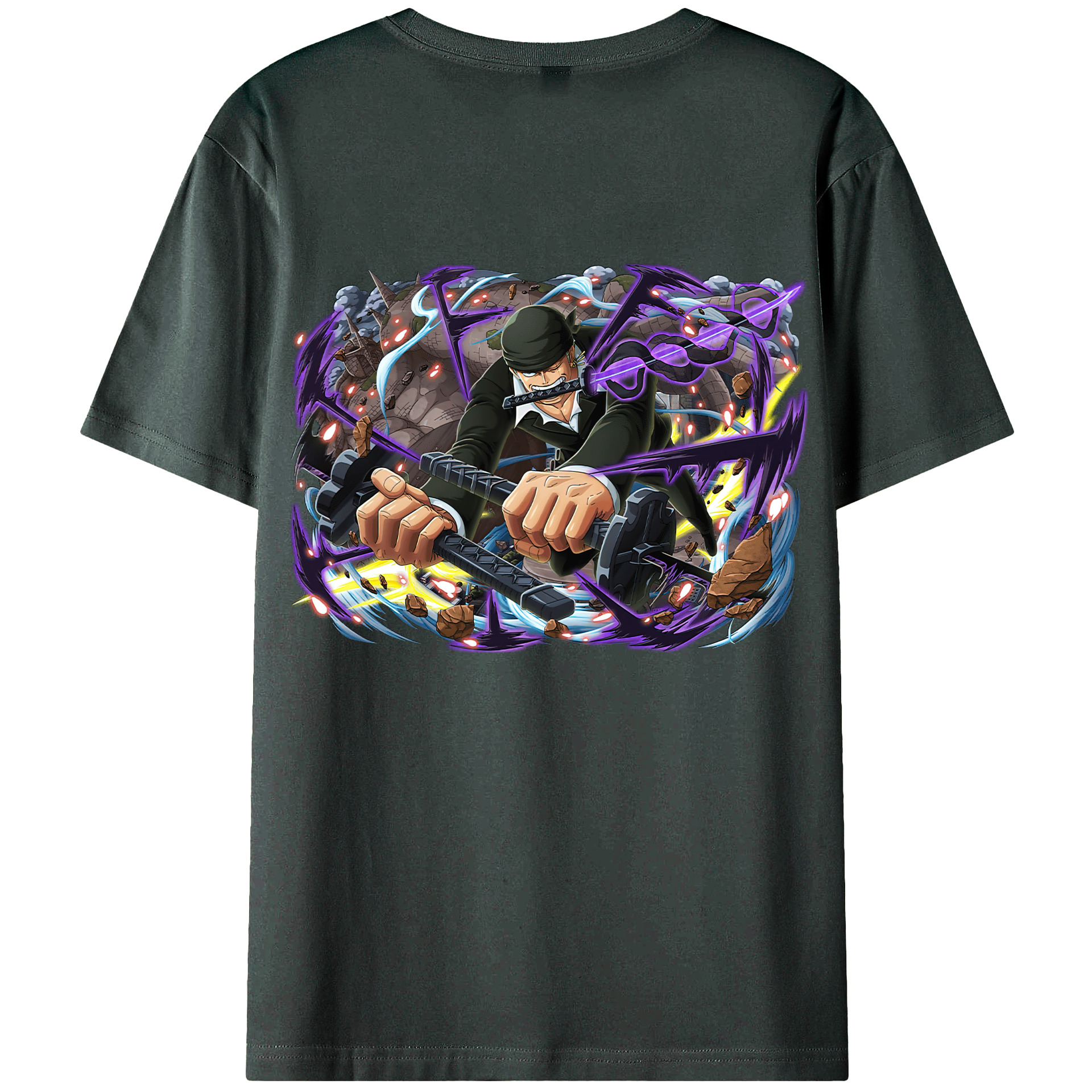 ワンピース ロロノア・ゾロ ONE PIECE Roronoa Zoro 綿100％ メンズ半袖Tシャツ（バックプリント） 通気性